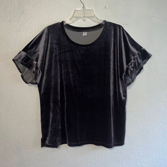 Old Navy Top Women's Velvet Ruffle Sleeve XL Coal Smoke - Picture 2 of 11